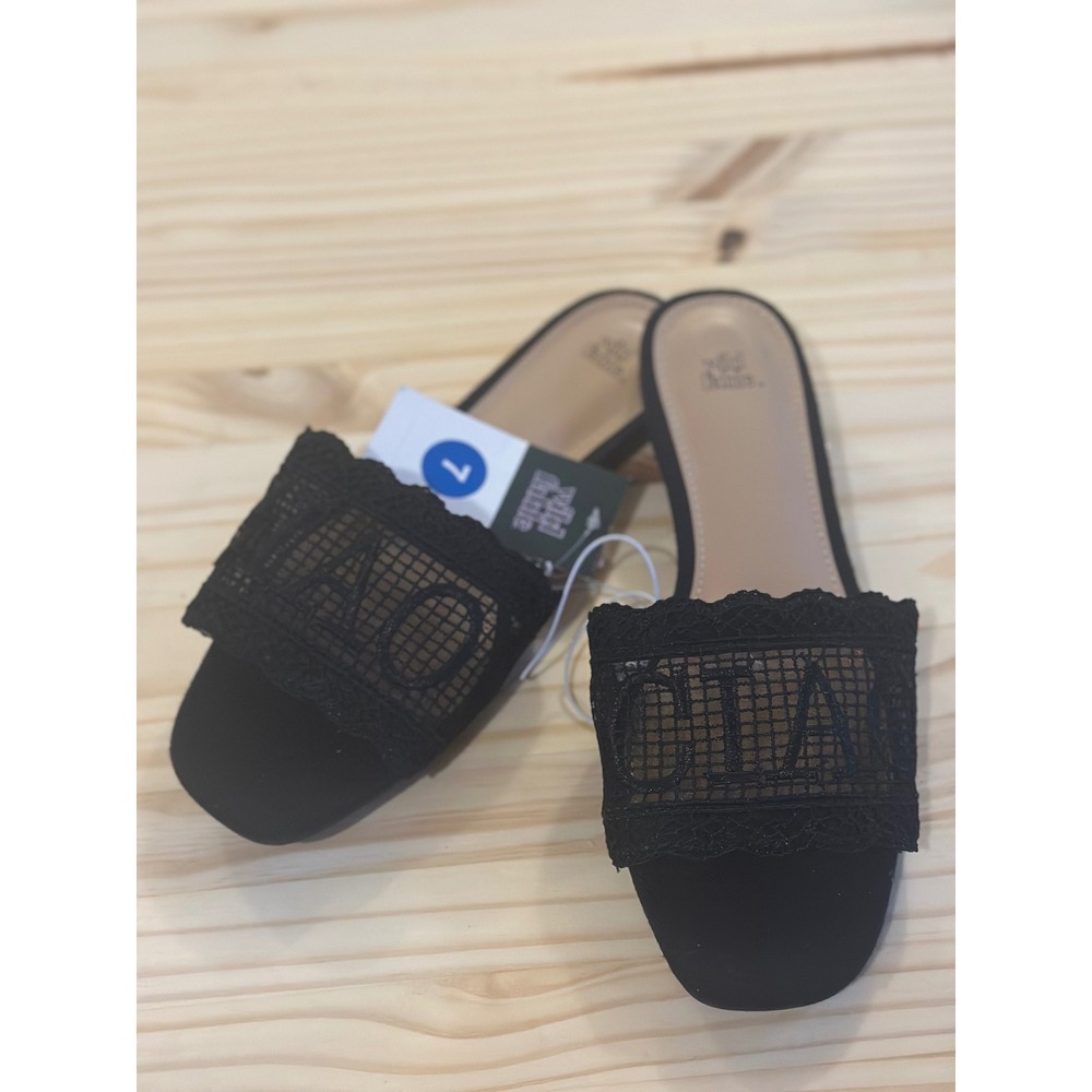 Wild Fable Black Ciao Mesh Slide Sandals Memory Foam Square Toe Flats Mens 7